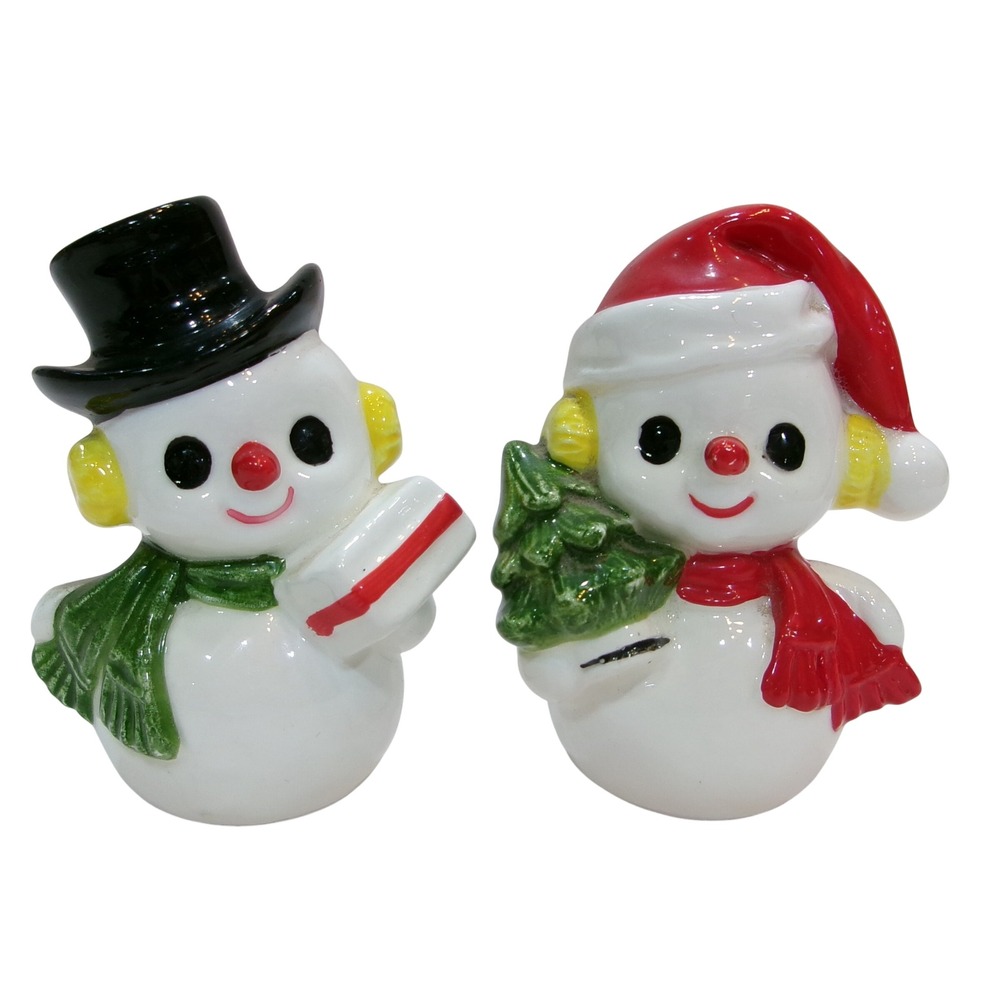 Vintage Lefton Christmas Snowman Couple Salt and Pepper Shakers Japan